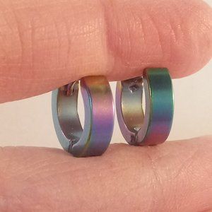Mystic Rainbow Stainless Steel Huggie Earrings